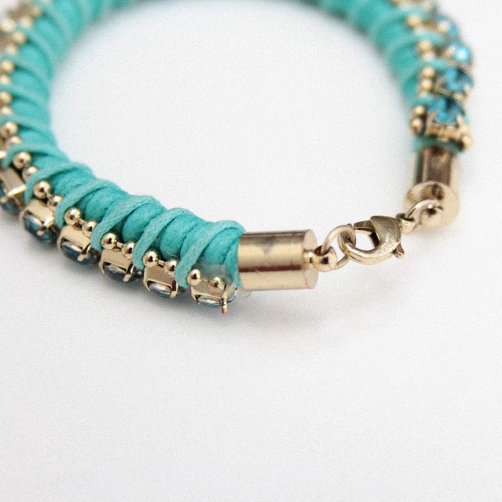 Teal Braided Rope Rhinestone Bracelet - Picture 4 of 5